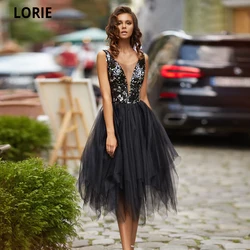 LORIE Short Evening Dresses Black Spectacular Decor Tea-Length Sequined Tulle Prom Party Gowns Dresses for Teens Free Shipping