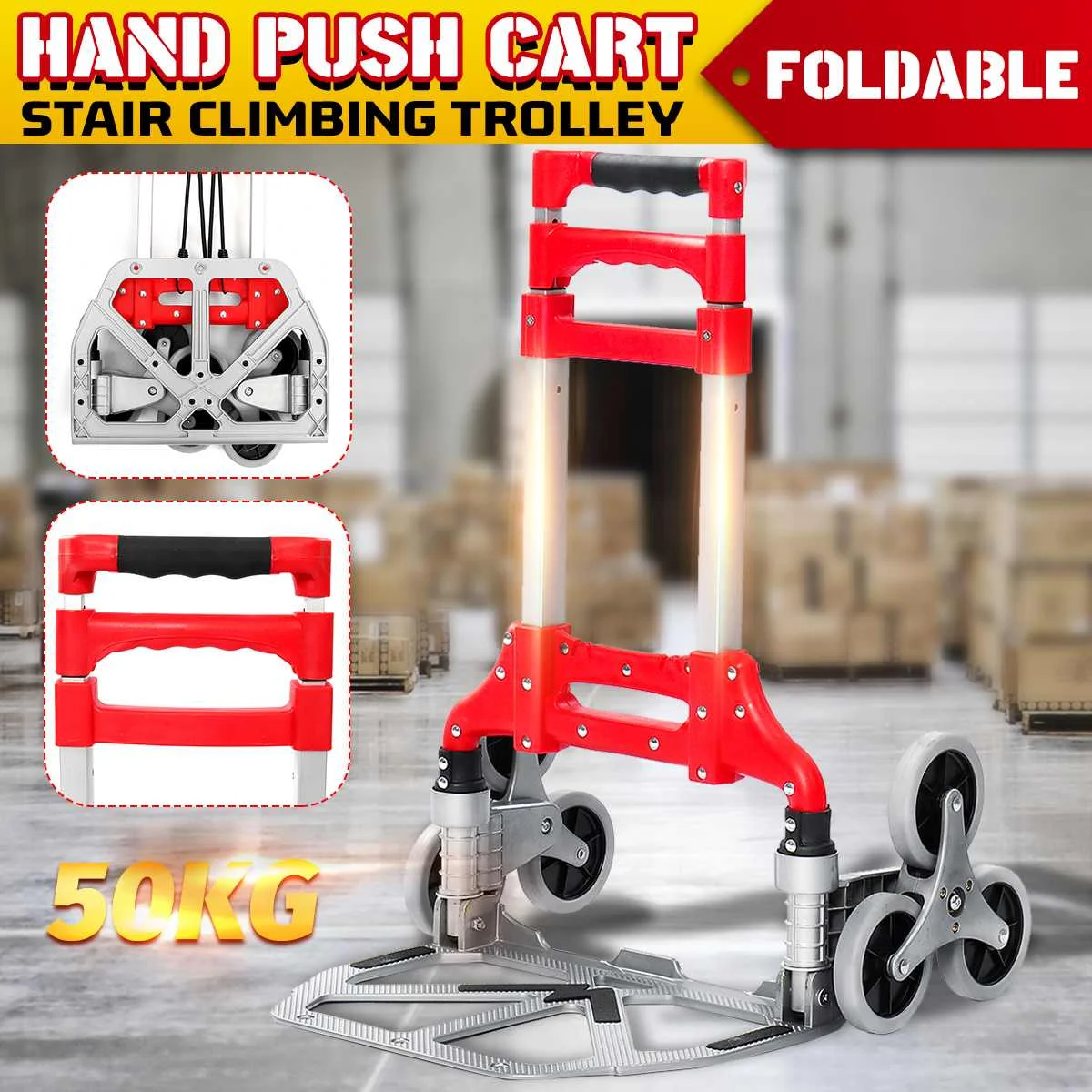 

Aluminium Folding Hand Cart Climb Steps Stair-Carts Folding Six-Wheeled Stair Climbing Trolley