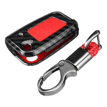 

3 Button Carbon Fiber Remote Key Fob Case Shell Cover+Keychain For Golf Mk7