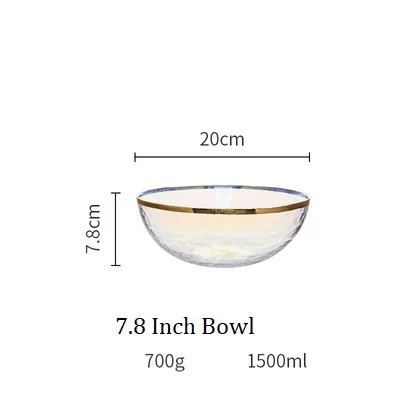NIMITME скандинавские Ins Золотой инкрустация молоток стеклянный салатный суповой чаша Бытовая Посуда западное блюдо стейк Салатница обеденная чаша - Цвет: 7.8 Inch Bowl