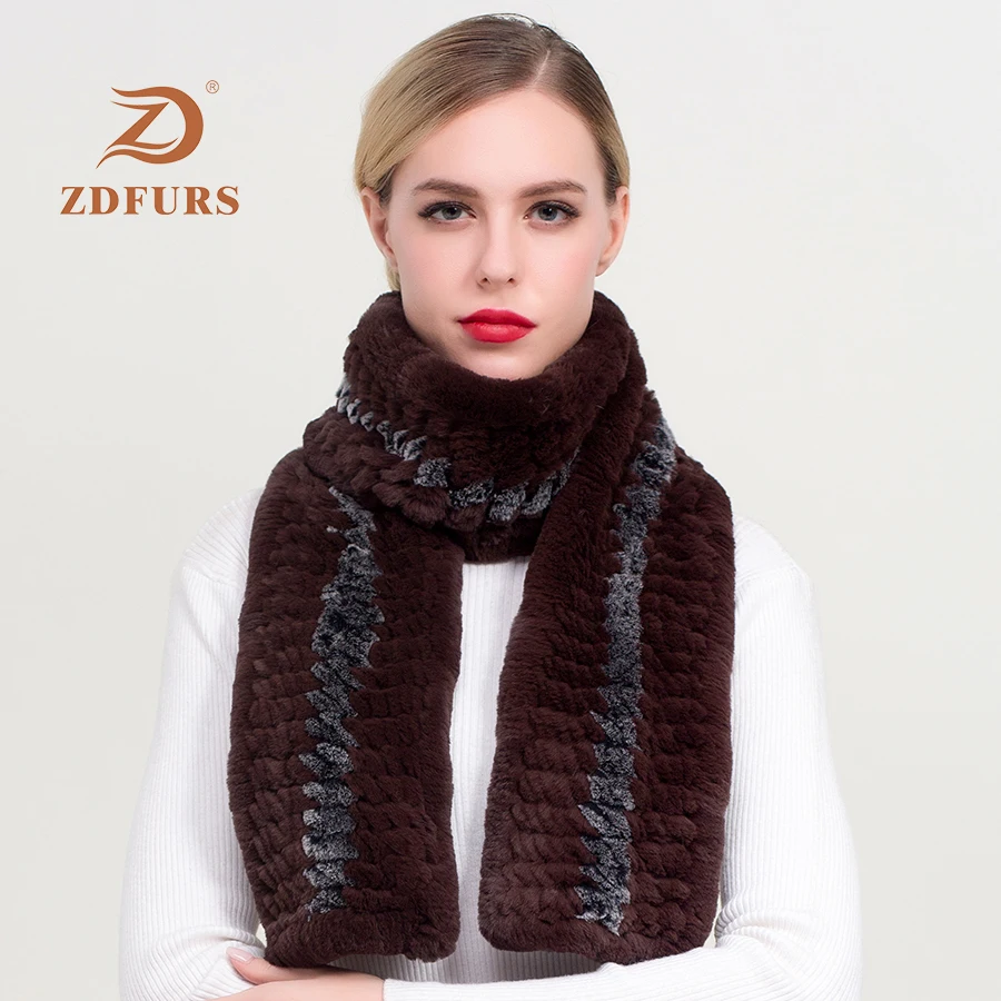 ZDFURS* стильный узор в полоску натуральный мех кролика рекс теплый шарф на шею обертывания кашне, шаль шарфы длинный стиль
