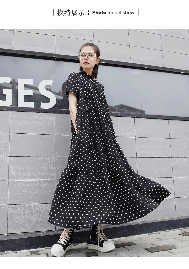 Pokla Dot Dresses For Women Short Sleeve Oversized Ankle Length Dress Female Casual Fashion Clothes Summer AE564