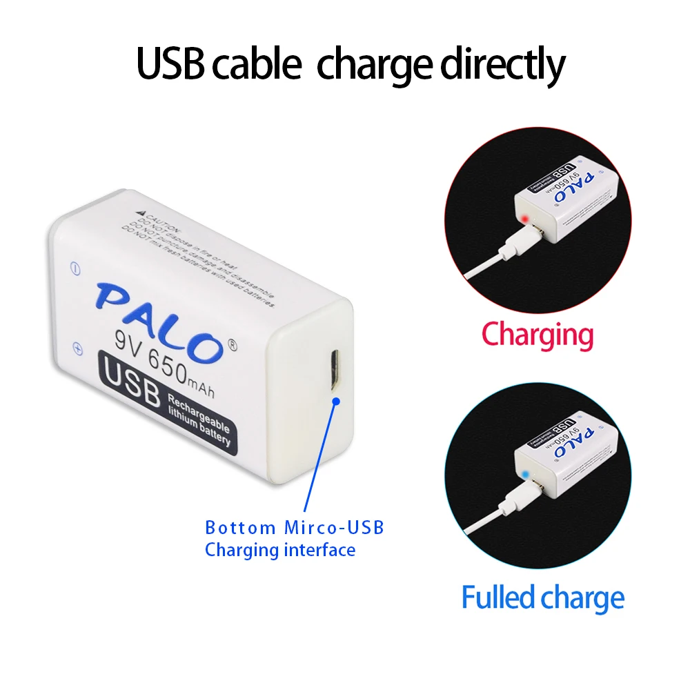 PALO литиевые батареи 9V USB аккумуляторная батарея 650mah Bateria для рации Домашний Массажер металлоискатель фонарик