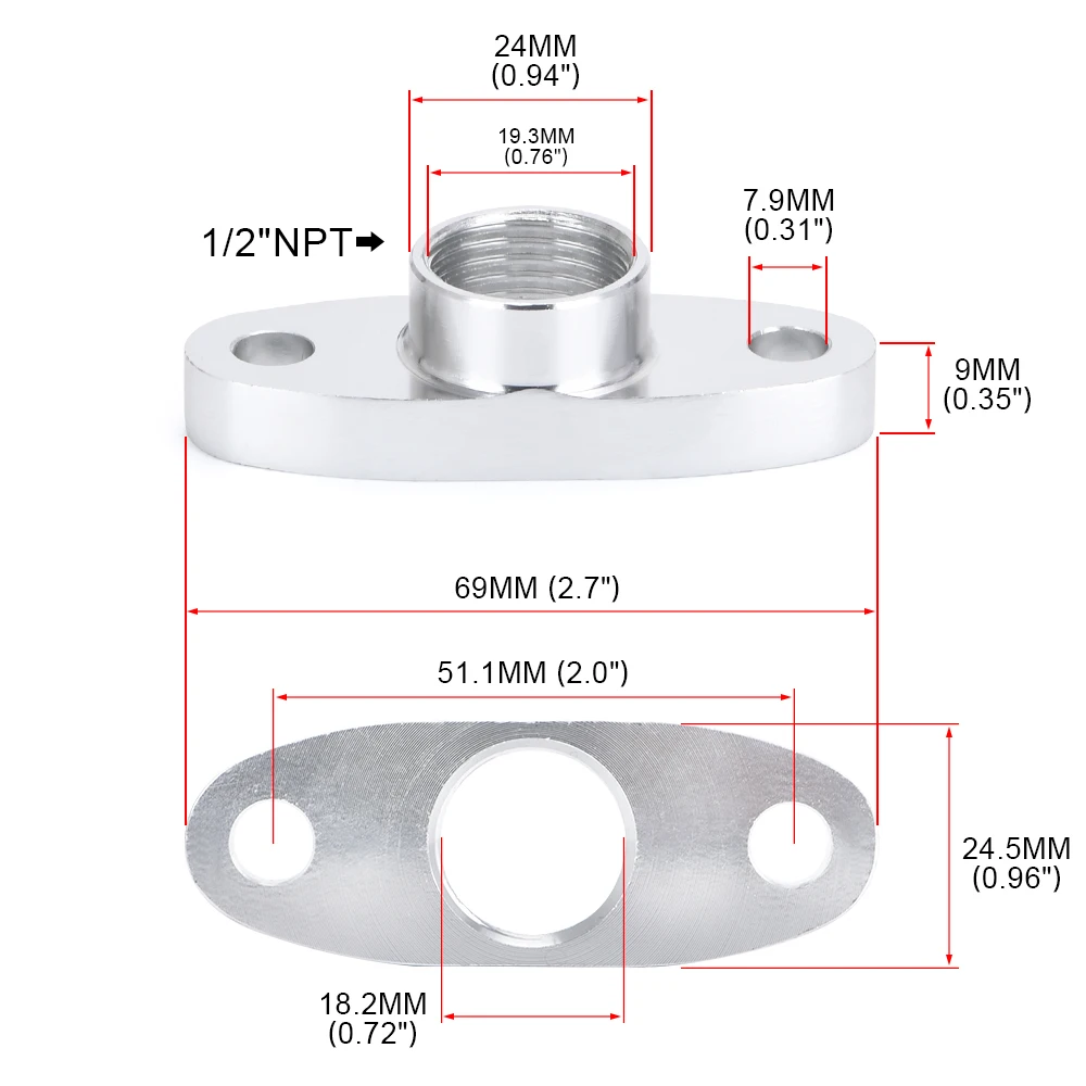 1/2 NPT Female Aluminum Oil Drain Turbo Flange T3 T4 T04 GT40 GT55 ODF-02 WLR-OFG32