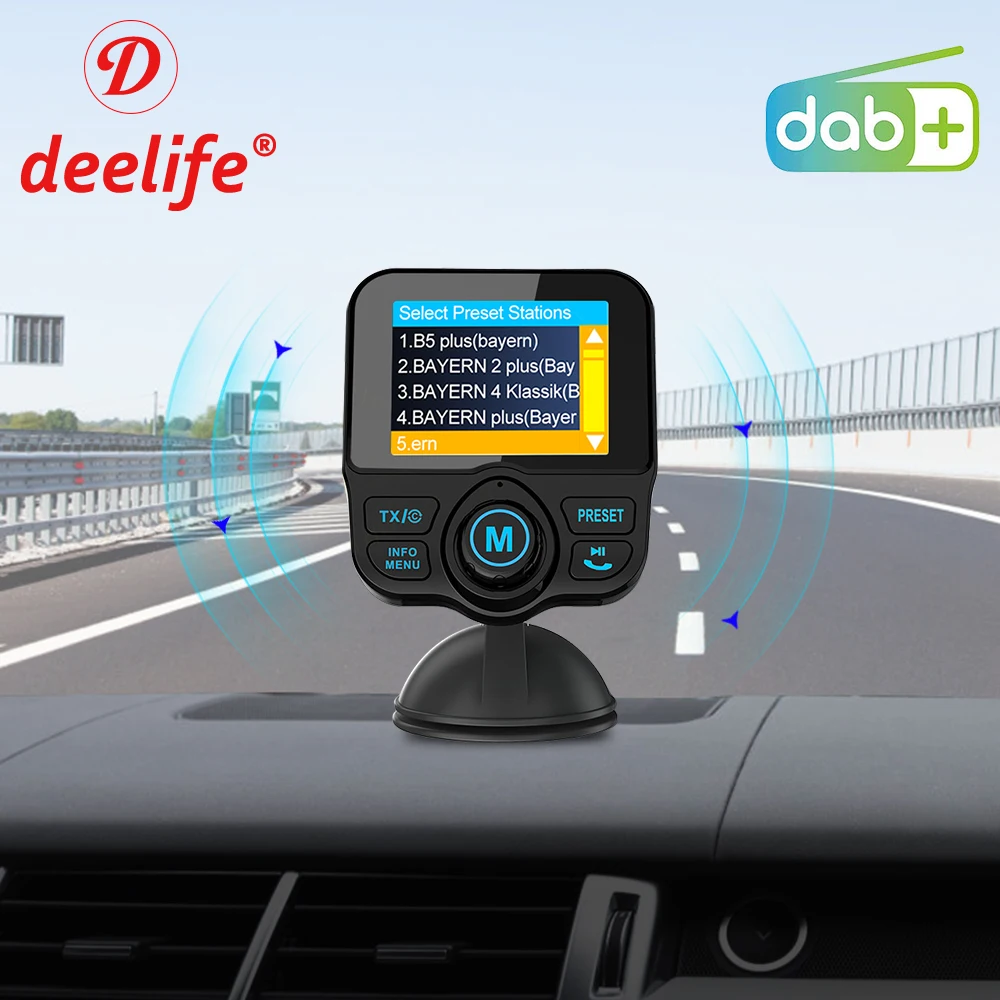 

Deelife Car DAB+ Radio DAB Tuner Digital Audio Broadcasting Receiver with FM Transmitter AUX Adapter Handsfree Bluetooth Car Kit