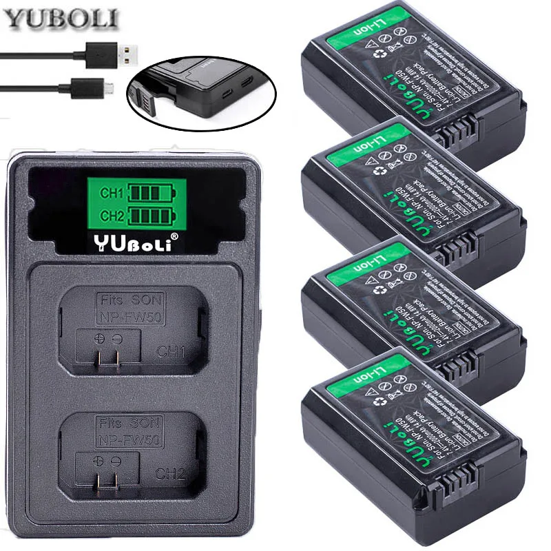 charger and 4battery FW50 2000 мА/ч, NP-FW50 NP FW50 Батарея+ светодиодный USB двойной Зарядное устройство для sony Alpha a6500 a6300 a7 7R a7R a7R II a7II NEX-3 NEX-3N NEX-5 - Цвет: charger and 4battery