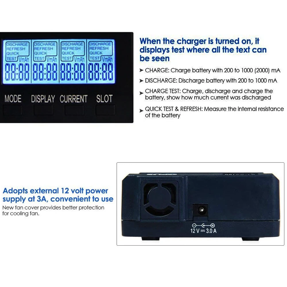 Battery Charger Charger Adapter Battery Charger Adapter OPUS BT-C3100 V2.2 LCD Smart Battery Charger For Li-ion NiCd NiMH AA AAA 10440 14500 18650 21700 LiFePO4 Rechargeable Batteries
