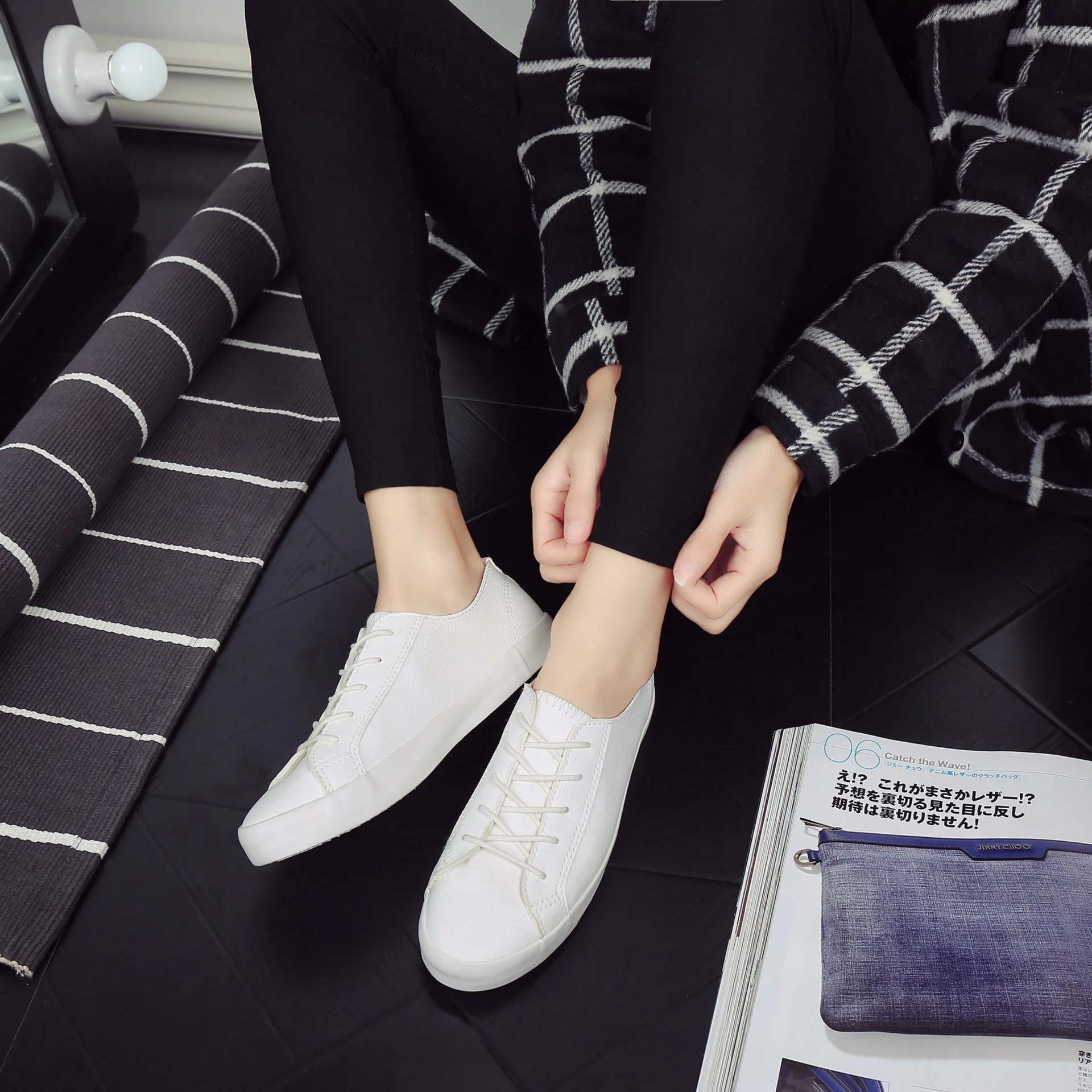 

2018 Spring And Autumn New Style Lace-up Pu Casual Trend WOMEN'S Shoes Solid Color White Shoes STUDENT'S Shoes-