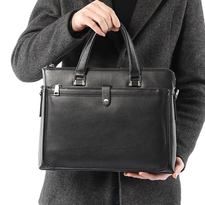 Men Briefcase Real Genuine Leather Bag High Quality Black Business Shoulder Bag Fashion Office Bag