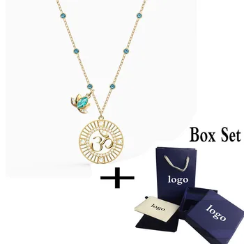 

2020 Fashion Jewelry SWA New SYMBOLIC LOTUS Pendant Necklace Green Om Symbol Crystal Necklace Women Luxury Jewelry Gift