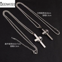 

QEENKISS NC8114 Fine Jewelry Wholesale Fashion Woman Man Birthday Wedding Gift Lettering Cross Pendant Titanium Steel Necklace