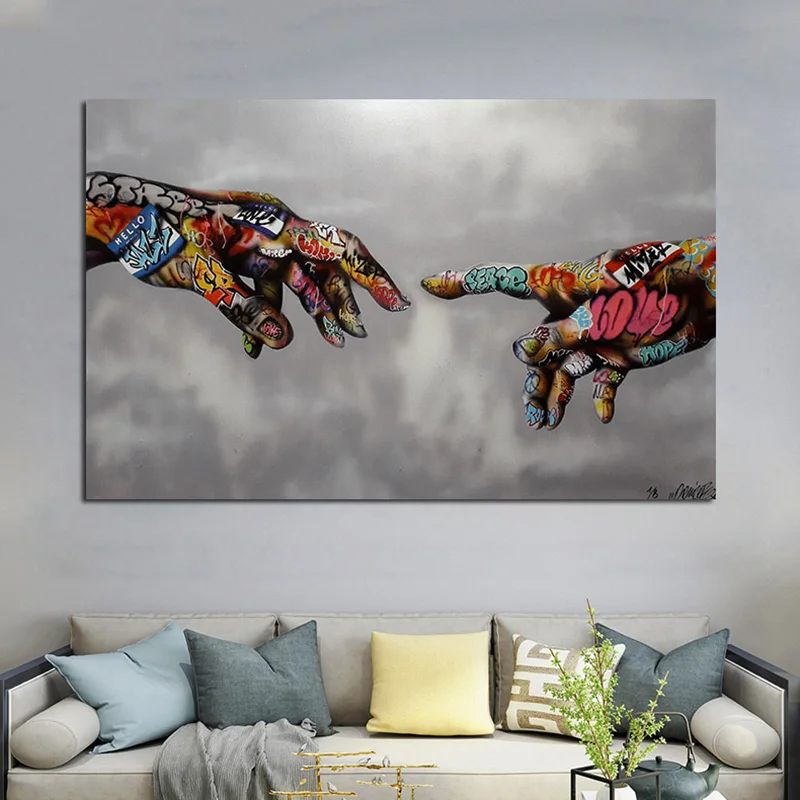 

Graffiti Hand In Hand Poster And Prints Colorful Hand Unframed Canvas Painting Pop Art Wall Decoration Cuadros For Living Room
