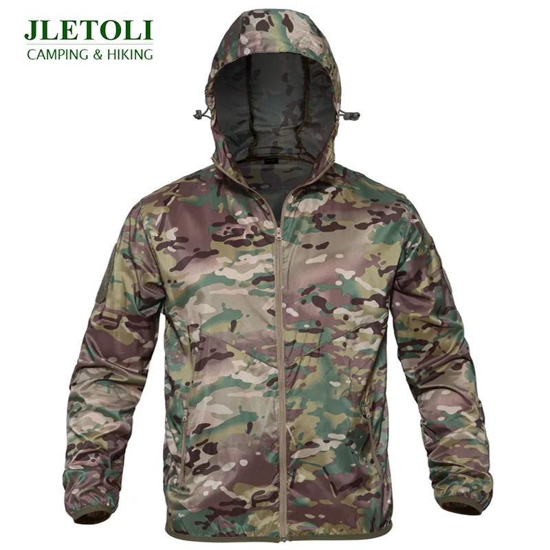 JLETOLI анти-УФ Кожа Одежда походная куртка с капюшоном камуфляж тактическая Ветровка Спорт на открытом воздухе солнцезащитный крем водонепроницаемая куртка для мужчин - Цвет: CP
