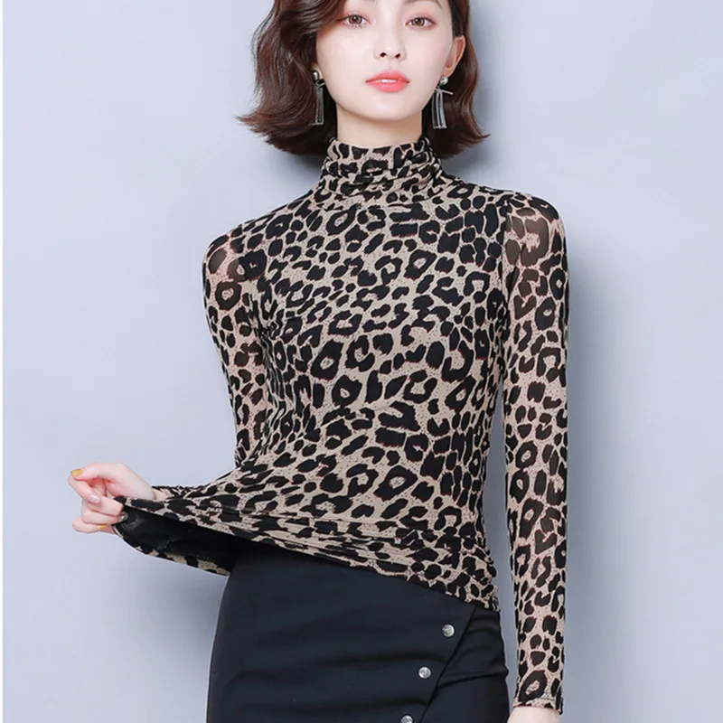 

Animal Print Blouse Women Plus Size Casual Long Sleeve Shirt Vintage Hight Neck Office Work Leopard Blouse Women Spring Tops