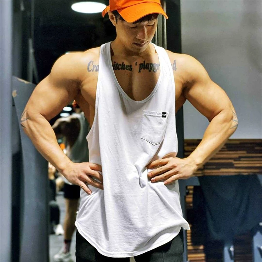 

2021 Men's fashion Sleeveless Fitness Bodybuilding Muscle Undershirt Gym Running Exercise Sport Tank Top Men Vest