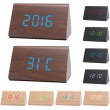 Цифровой мини-Портативный деревянный USB светодиодный ночной Светильник термометр Дисплей часы календарь и термометр выдумки будильник