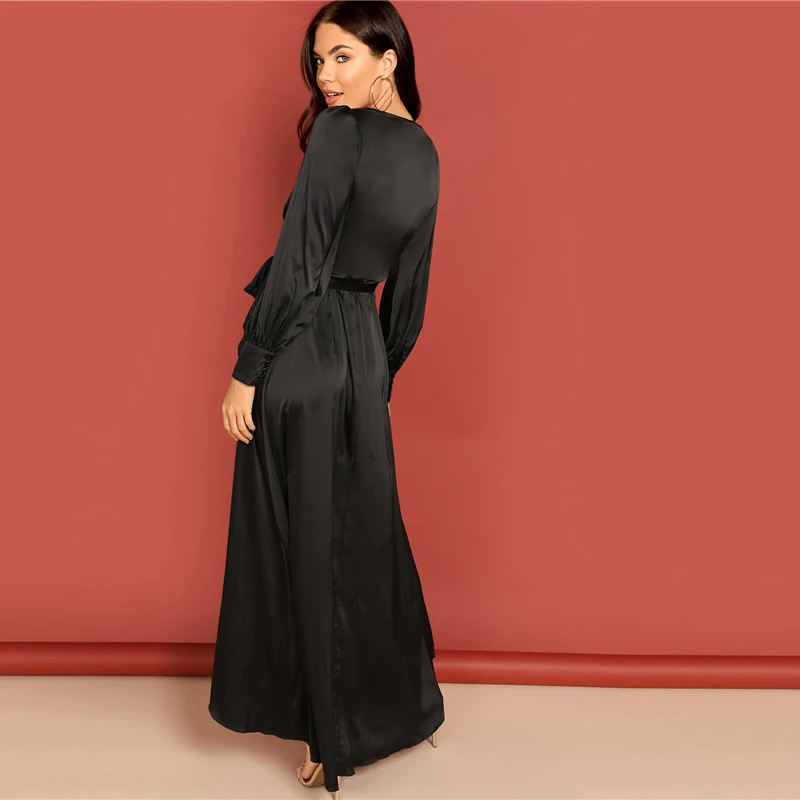 SHEIN Платье С Глубоким Вырезом Летнее Элегантное Длинное Платье С Высокой Талией И V-Образным Вырезом
