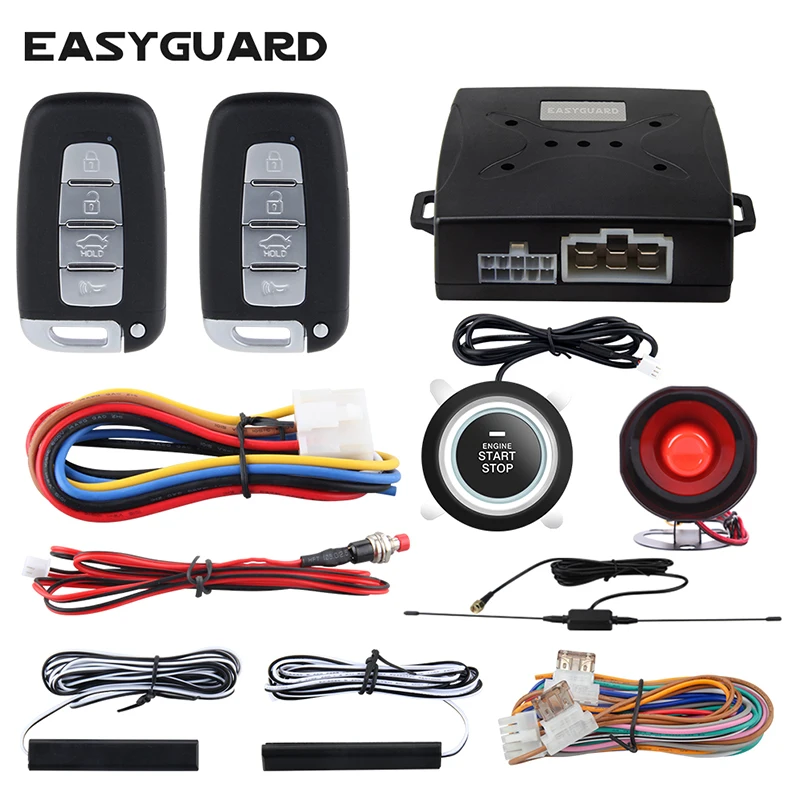 EASYGUARD car pke security alarm remote engine start push button start stop keyless entry system universal version auto alarm
