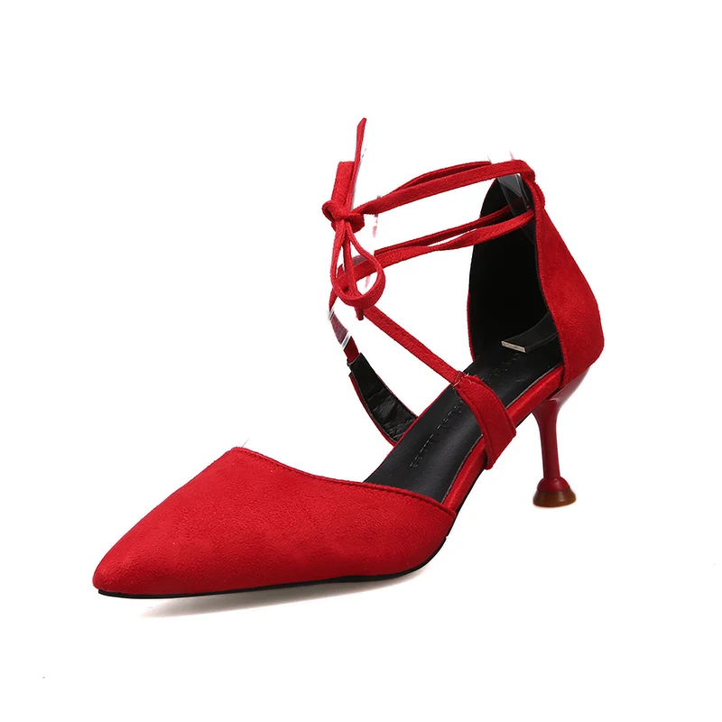 Элегантные женские туфли с острым носком; zapatos tacon mujer; туфли-лодочки с ремешками; пикантные туфли на шпильке в стиле ретро; женские элегантные U18-76 на шнуровке в сдержанном стиле - Цвет: Красный