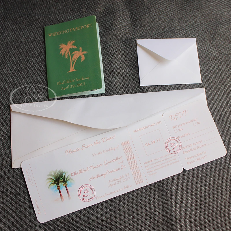 HI1132-20 Unique Invitation Card Passport Sytle Wedding Invitation Wedding Passport with Passenger Ticket Save the Date