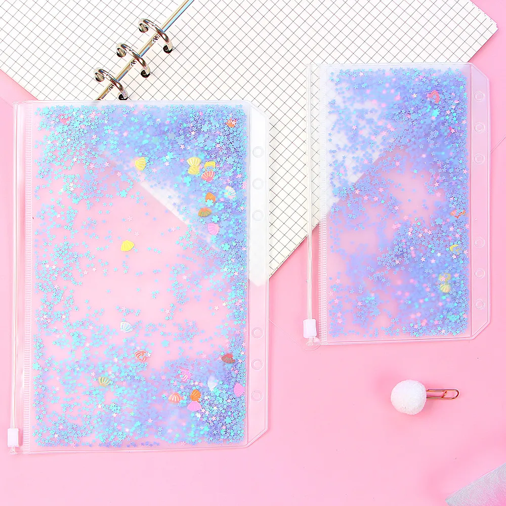 Tarjetero transparente de PVC con 6 orificios, bolsa para documentos con cremallera para A5 A6, accesorios de planificador diario