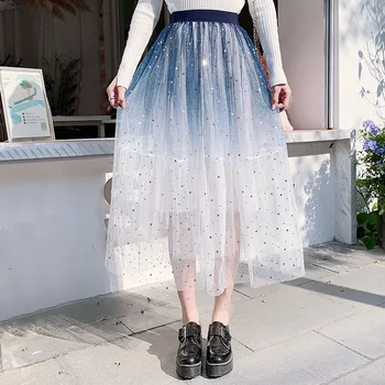 

2020 Spring Fashion Women Skirts Shining Women Mesh Skirts Long Skirt Women Fashion Clothing #468