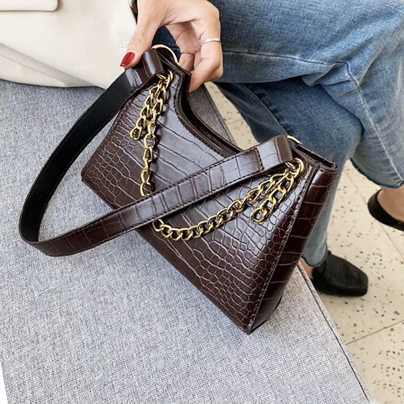 

Ladies Totes Vintage Stone Pattern Shoulder Bags Female Luxury Handbags Women Bag Designer Small Chain Messenger Purse