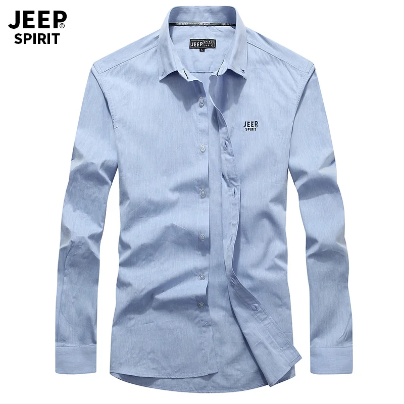 JEEP SPIRIT брендовая Осенняя приталенная Мужская рубашка с длинными рукавами camisa masculina сплошного цвета с кнопками плюс размер M-4XL