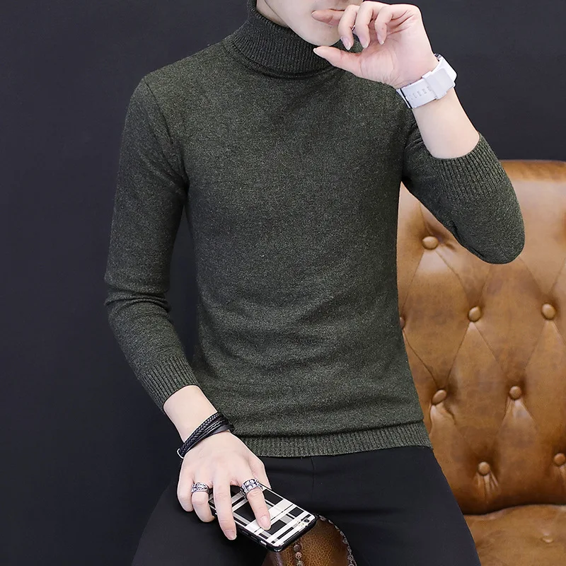 

2018 Autumn And Winter New Style MEN'S Wear Pullover Sweater Large Size Solid Color High Collar Sweater Young MEN'S Slim Fit MEN