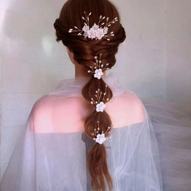 Pearl Hairpins Hair Stick Hair Clip Hair Comb Hair Accessory Jewelry Set for Bridal Wedding