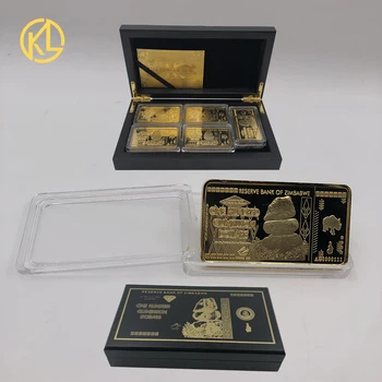 

45/50pcs 100 Quintillion Dollars Zimbabwe Gold Metal Bullion Bars with nice black wooden box for Collection