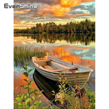 

Evershine Diamond Embroidery Landscape Boat Diamond Mosaic Paintings Scenery Full Square Drill Diamond Painting Cross Stitch Kit