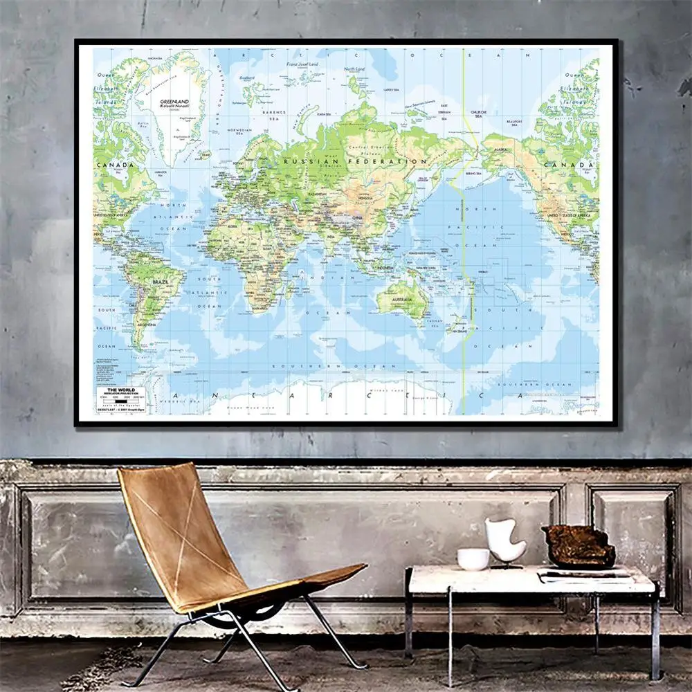 

150x225cm Wall Art Pictures The World Mercator Projection Map Posters and Prints Canvas Paintings Living Room Office Home Decor