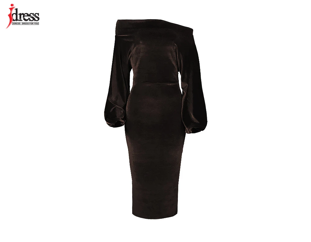 IDress 2020 Sexy Slim Off-Shoulder Nightclub Black Green Red Party Dress Lady Long Sleeve Bodycon Autumn Winter Velvet Dress (6)