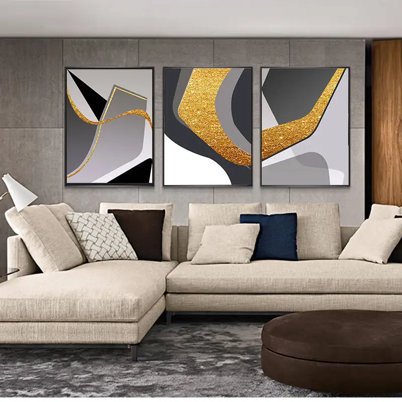 Abstract Style Grey and Gold Geometry Picture Canvas Paintings Wall Art For Living Room Home Decor Modern Posters Prints | Дом и сад