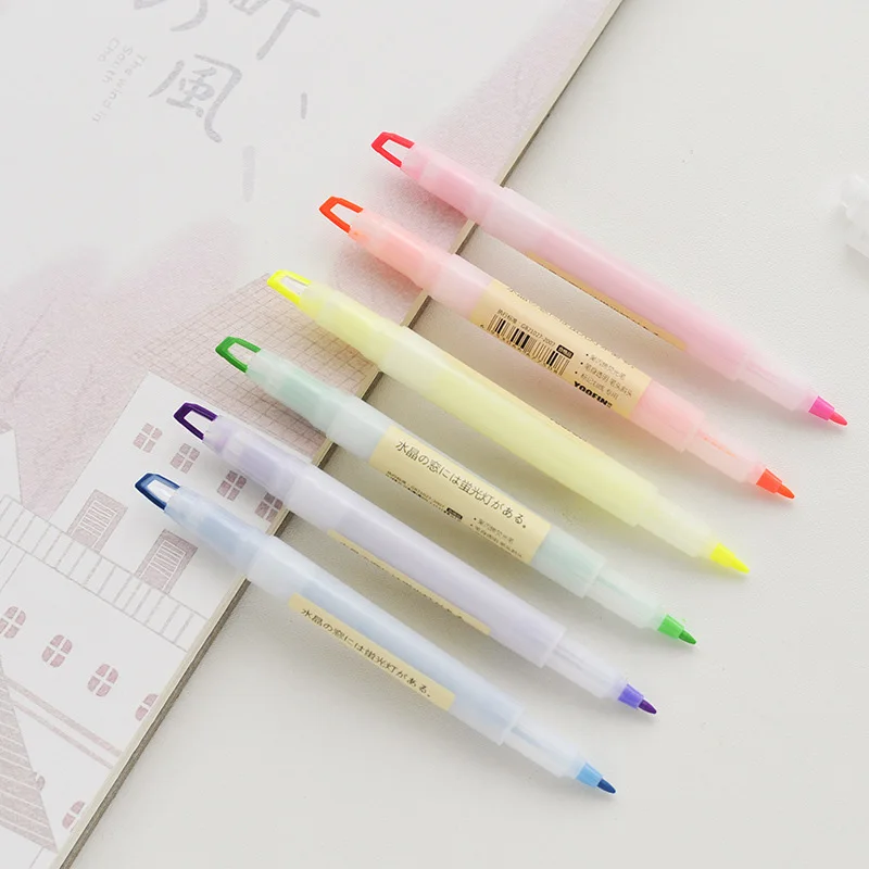 

6Pcs Pastel Liquid Chalk Marker Pen Cute Double-end Highlighters Double head Highlighters For Kids School Office Supplies