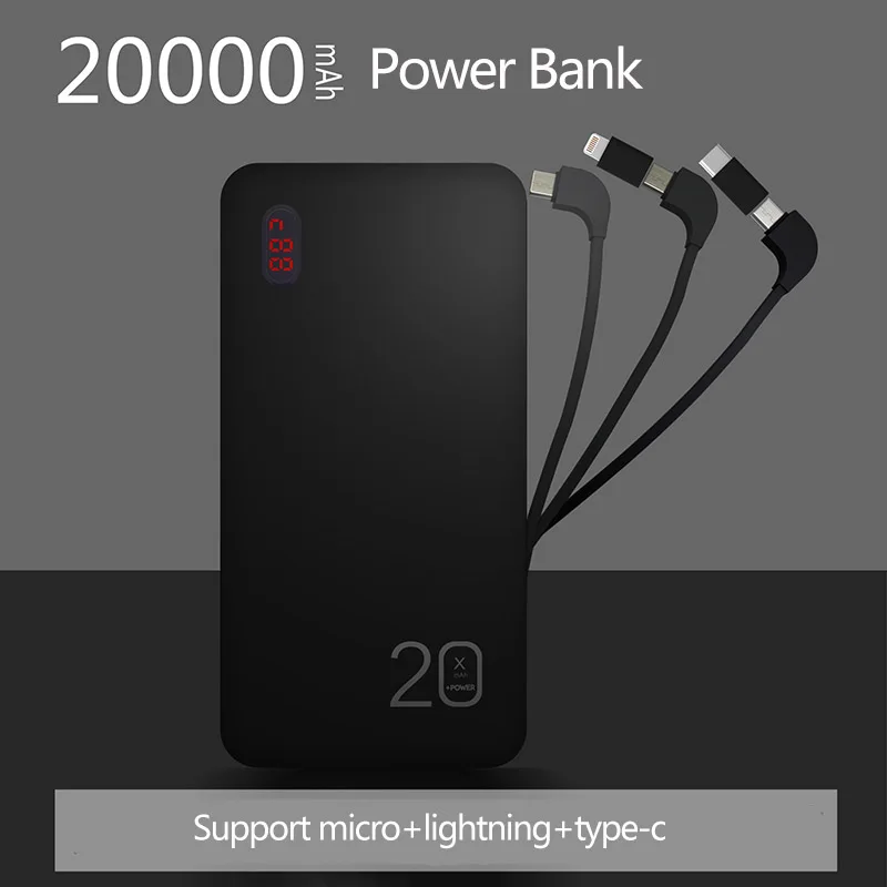 TUOSHIKE power Bank 20000 мАч светодиодный цифровой дисплей внешняя батарея для Iphone samsung Xiaomi huawei с кабелем портативный Банк питания