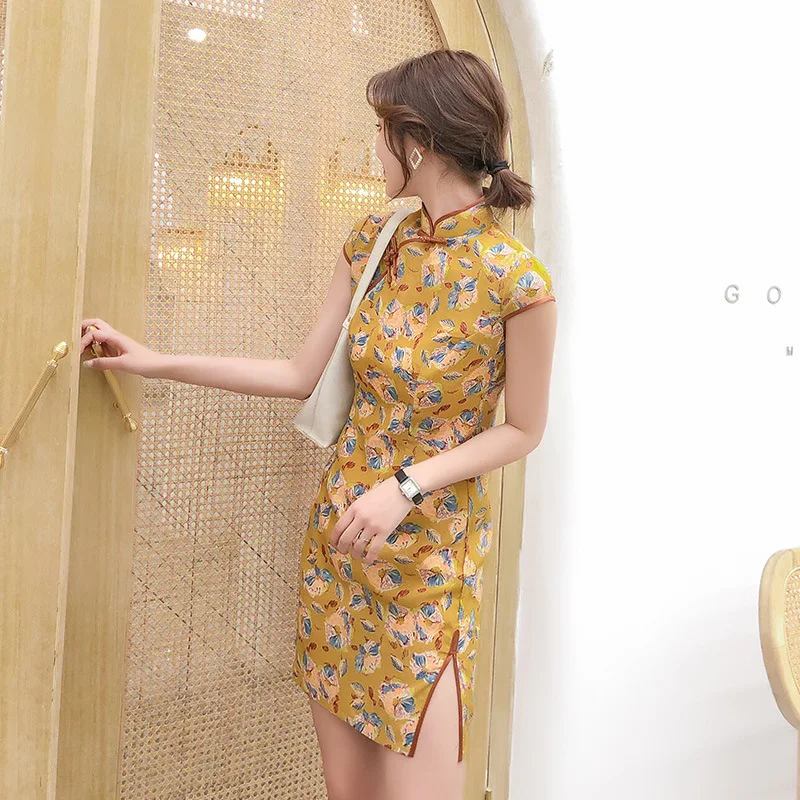 

Daily Life Improved nian qing kuan Cheongsam Dress GIRL'S 2019 Spring New Style Fashion Slim Fit Short New Cheongsam