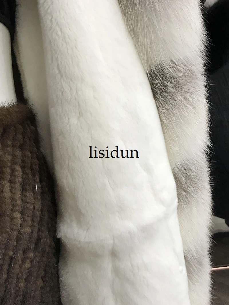 LISIDUN настоящая меховая Парка женская зимняя куртка натуральный Серебряный лисий мех пальто с капюшоном настоящая подкладка из кроличьего меха куртка женская шуба