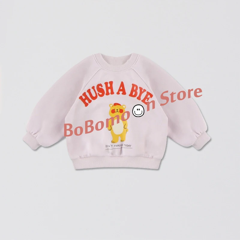 BOBOmoon-BB/ г. Осенние толстовки для маленьких мальчиков, бархатный свитер с медведем и надписью для девочек Одежда для мальчиков Одежда для детей топ для девочек