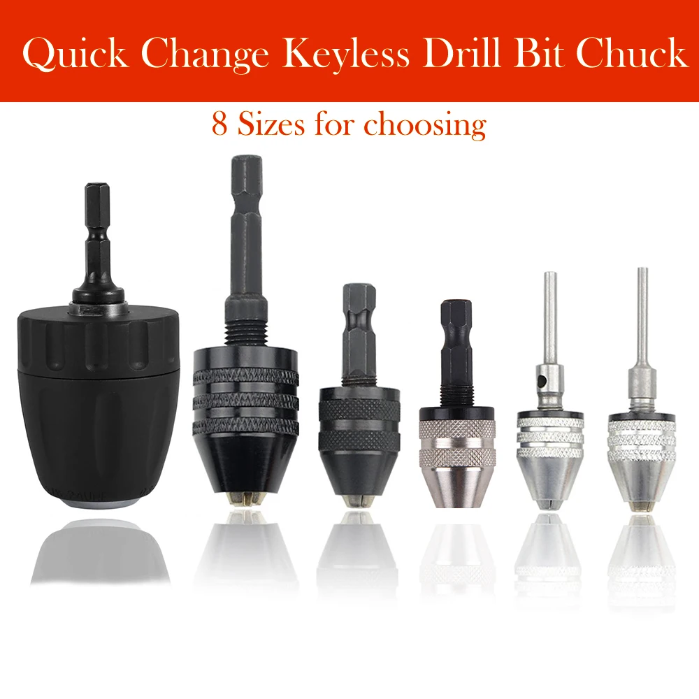 

1pcs Quick Change Keyless Drill Bit Chuck 1/4" 1/8" 1/16" 6/25" Shank Hex Shank Drill Bit Tool 8 Sizes