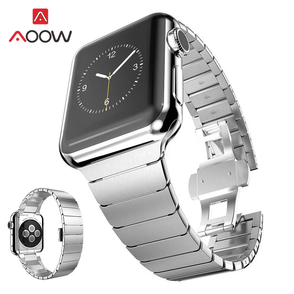 Ремешок из нержавеющей стали для Apple Watch 4 5 38 42 40 44 мм застежка-бабочка бесшовный