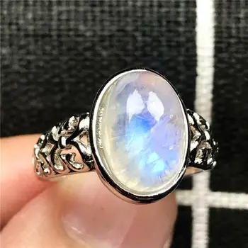 

100% Natural Moonstone Ring Jewelry For Woman Lady Man Crystal 13x10mm Oval Beads Strong Blue Light Stone Adjustable Ring AAAAA