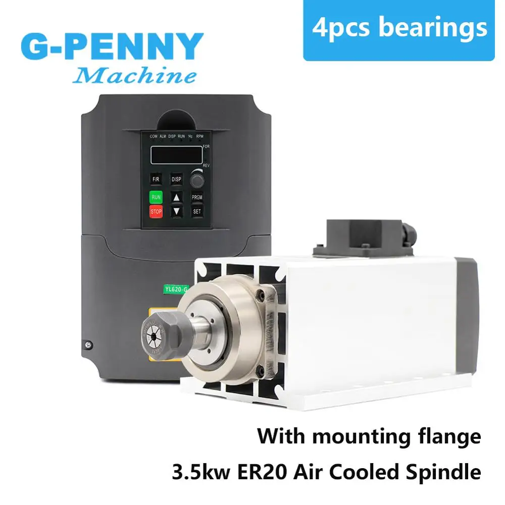 

New Arrival! 3.5kw ER20 Air Cooled Spindle Motor 220v/380v 4 pcs ceramic ball bearing & Fuling 3.7kw inverter/VFD