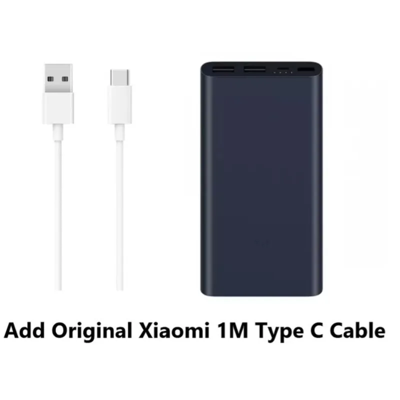 10000 мАч Xiaomi Mi power Bank 2 Внешний аккумулятор 15 Вт Quick Charge power Bank 10000 PLM09ZM с двумя выходами USB для телефона - Цвет: Add Type-c Cable