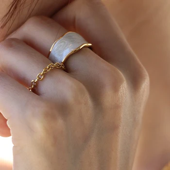 

Peri'sBox Adjustable Irregular Wide Flowing Enamel Glaze Rings Three Colors Available Wave Ring Simple Fashion Bohemian Rings