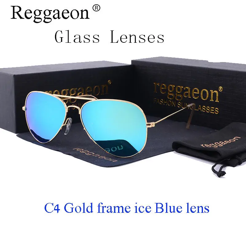 Raggaeon, стеклянные линзы, солнцезащитные очки для женщин, высокое качество, UV400, фирменный дизайн, пилот, мужские солнцезащитные очки, es, синие стекла, es, Ретро стиль, для пляжа - Цвет линз: 3025 c 4 with box