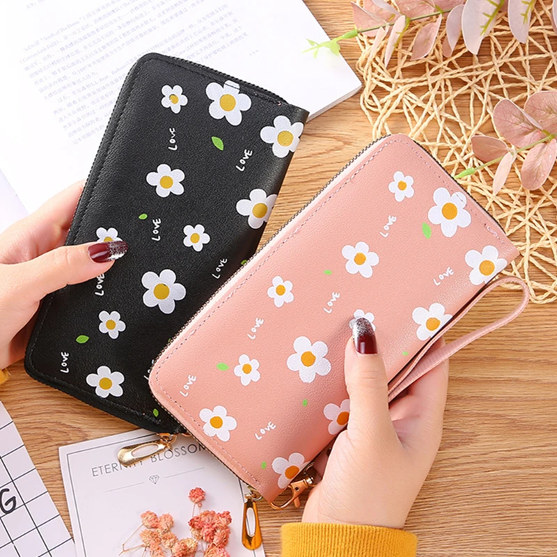 Flower Print Women Long Wallets PU Leather Large-Capacity Zipper - Main Image