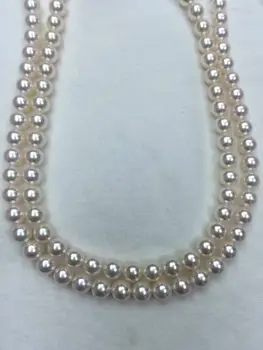 

35" Top Grading AAAAA Japanese Akoya Cultured Pearl 7mm,925silver white Gold Necklace