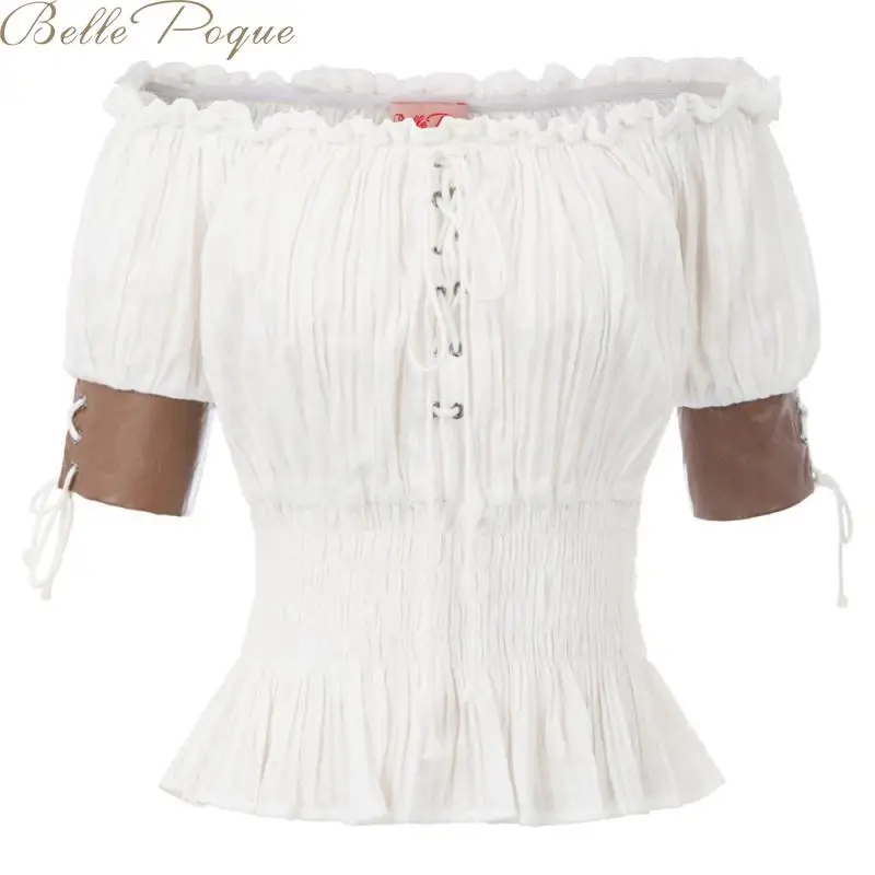 Belle Poque, женские топы, винтажная рубашка, с открытыми плечами, половина рукава, готические топы, Ретро стиль, для девушек, стимпанк, повседневная одноцветная футболка